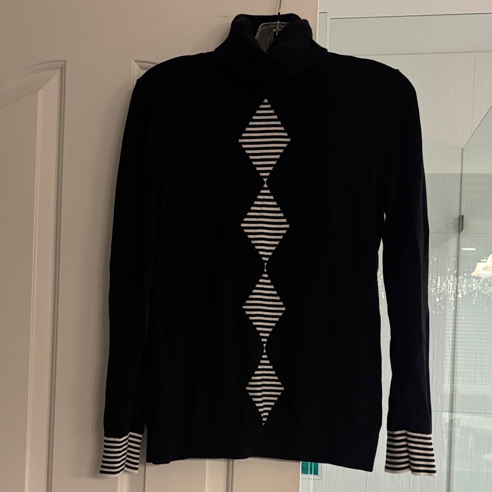 Tommy Hilfiger Black Turtleneck Sweater with White Accents